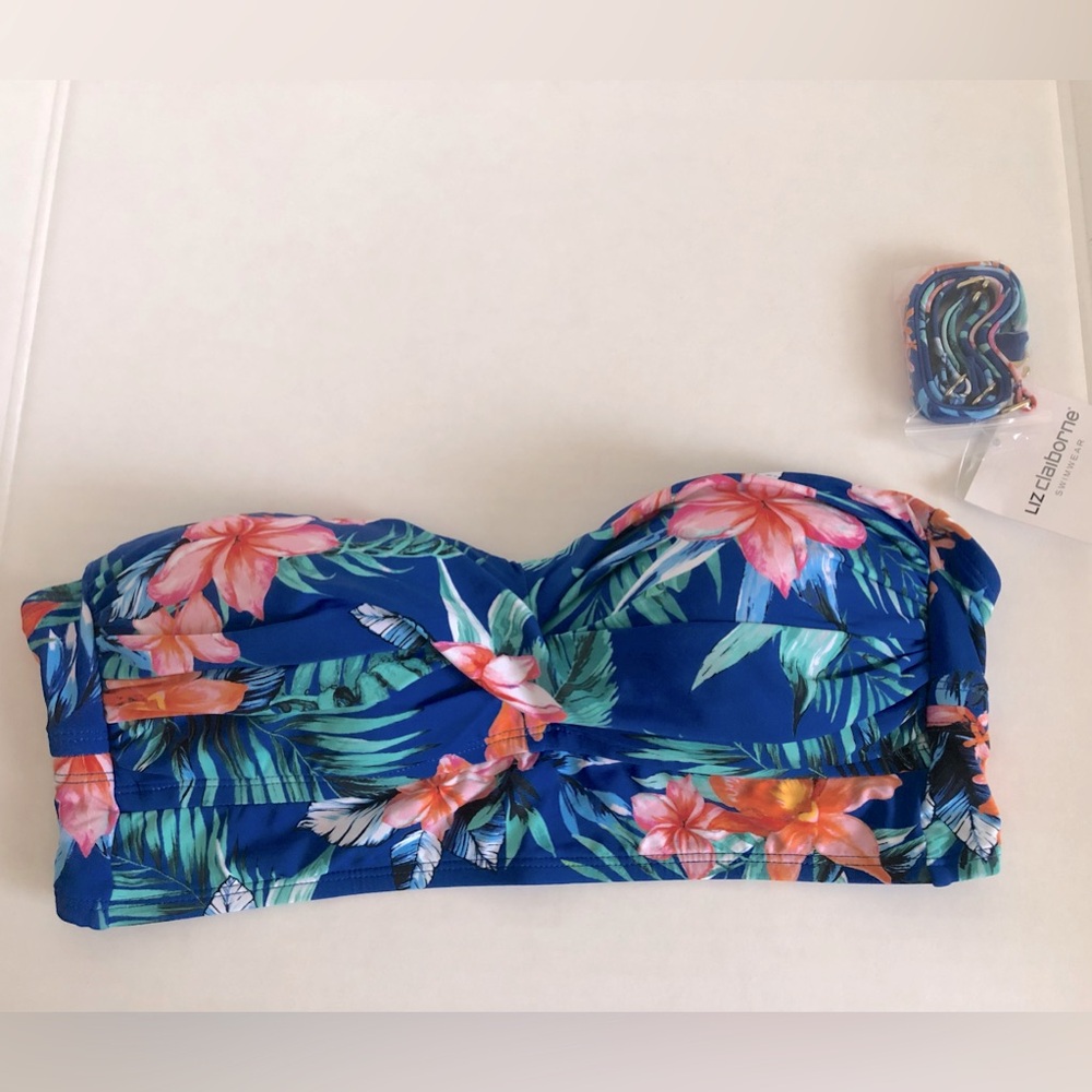 Liz Claiborne Bandeau Style Bikini Top INDIGO Tropical Blue, Size 8 NWT Vacation